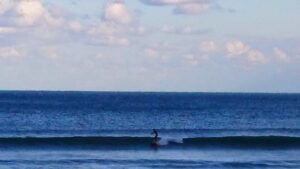 宮崎の海で波に乗るサーファー