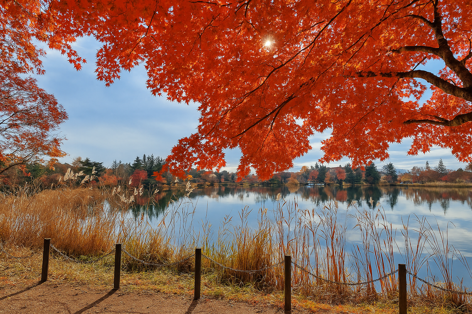 蓼科湖の湖畔に広がる紅葉のトンネルと水面に映る秋景色｜信州秋旅の絶景スポット